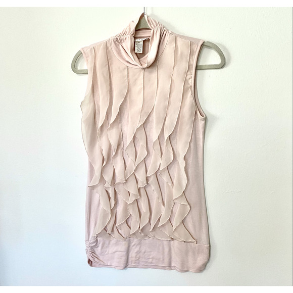 Kenar Blush Light Pink Sleeveless Victorian Ruffle Front Mock Neck Blouse Small - Picture 9 of 9